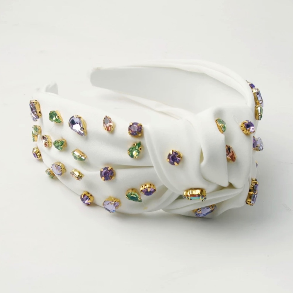 White Jeweled Knot Headband for Women, BLING Headband